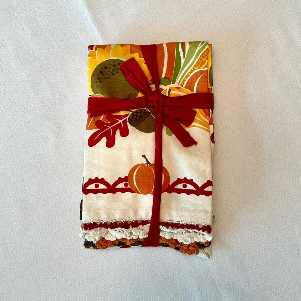 VTG Gooseberry Patch Kitchen Hand Towel Set Fall Autumn Harvest Theme New